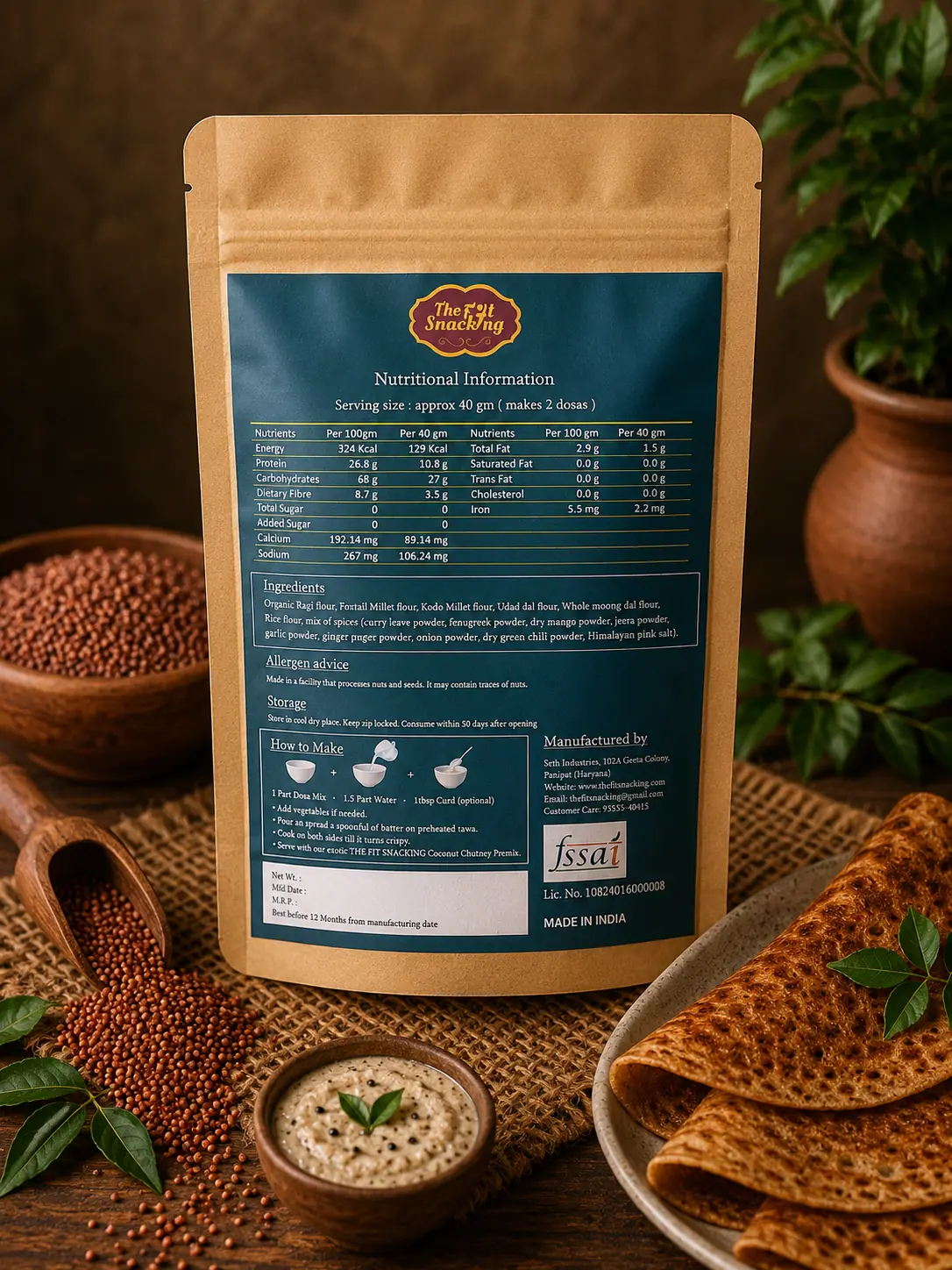 Ragi & Lentils Dosa/Chilla Mix | 11g Natural Protein | Diabetic-friendly | Gluten-free Ancient Grains. Modern Nutrition. Everyday Wellness. - Image 2